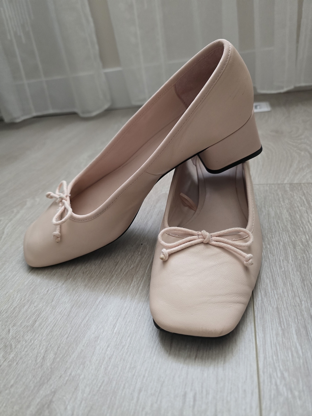 Zara Blush Pink Low Block Heel Ballet Pumps